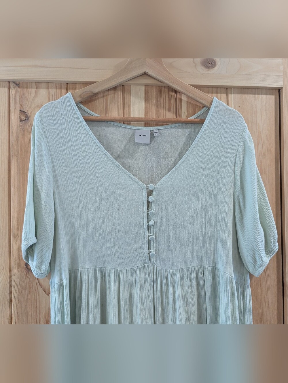 Sage V-Neck Babydoll Mini Dress - Picture 3 of 7